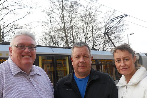 Howard Sykes and the local Lib Dem team at the tram stop in Shaw